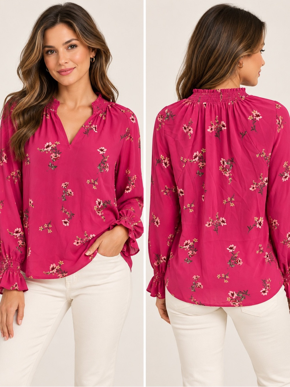 Vince Camuto Floral Blouse Women’s Small NWT Pink Ruffle Sleeve Top